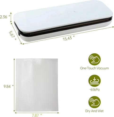 Miniatura 6 de THETCHRY Sellador al vacío para alimentos, 65 kpa de potencia de succión de precisión 6 en 1, ahorrador de alimentos rápido y compacto con 20 bolsas