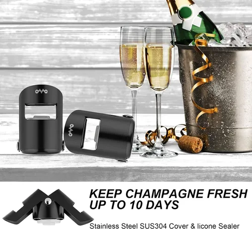 Miniatura 2 de OWO Tapones para botellas de champán de acero inoxidable, corcho de champán reutilizable y tapón ahorrador, Prosecco a prueba de fugas y tapón