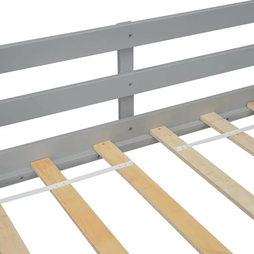 Miniatura 10 de Cama baja de tamaño individual con tobogán y escalera, marco de cama con barandillas de seguridad y techo en forma de casa, para dormitorio