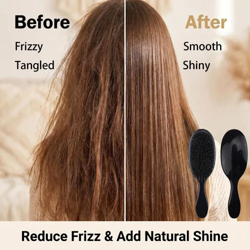 Miniatura 3 de Cepillo desenredante de cerdas de jabalí para cabello rizado fino enredado, cepillo desenredante de paleta antiencrespamiento, cepillo desenredante