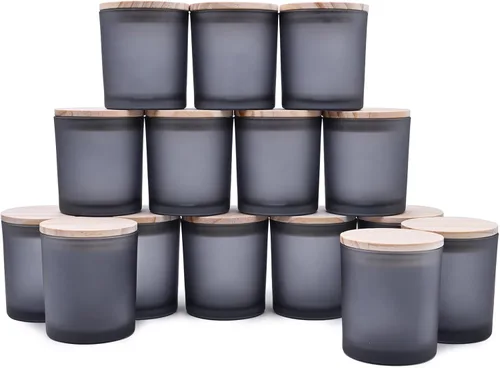 Miniatura 34 de SHOWIN Frascos de vela gruesos de 10 onzas para hacer velas 15 piezas, frascos vacíos con tapas de madera para hacer velas, contenedor de muestra