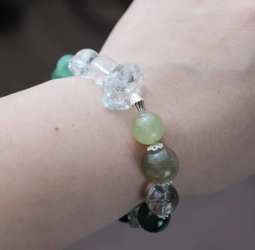 Miniatura 238 de Precious Gemstone Natural Crystal Healing Bracelet, Rutilated Quartz, Moonstone, Quartz Handmade Original Design Bracelet
