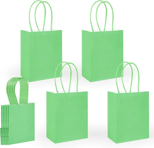 Miniatura 7 de DjinnGlory Paquete de 60 mini bolsas de regalo de papel verde con asas para cumpleaños, bodas, baby shower, regalos de fiesta, pequeñas bolsas