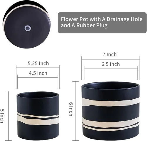 Miniatura 3 de Nihow Maceta moderna de cerámica – Maceta de 5 + 7 pulgadas para todas las plantas de interior – Macetas resistentes con orificio de drenaje