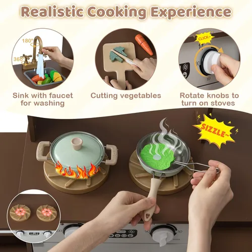 Miniatura 3 de Costzon Cocina de Juego de Esquina, Pequeño Chef Cocina de Juego de Simulación con Luz y Sonido Reales, Carrito Extraíble, Contenedores de Tela