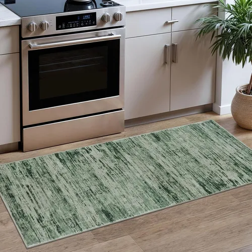 Miniatura 34 de Lansny Alfombra moderna abstracta de 2 x 5 pies, color negro, gris, blanco, lavable, alfombra de entrada para cocina, alfombra antideslizante suave