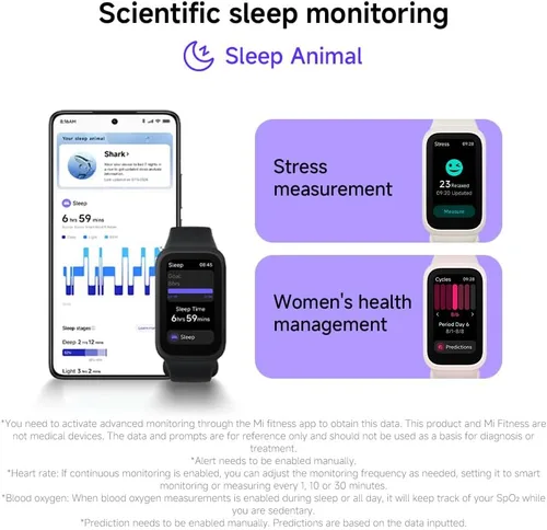 Miniatura 8 de XIAOMI Smart Band 9 Active Versión Global 1.47'' Pantalla Vida de Batería de 18 Días Modos Monitoreo de Salud y Fitness Todo el Día 5ATM (Negro)