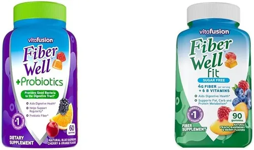 Miniatura 10 de Vitafusion Fiber Well + Gomitas de probióticos para adultos, 0.11 onzas de fibra por porción para la salud digestiva y probióticos*, 60