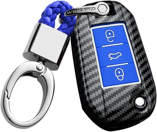 Miniatura 8 de ontto Soporte para llave de coche compatible con Peugeot 208 301 308 508 2008 3008 plegable con diseño de carbono para llave de automóvil