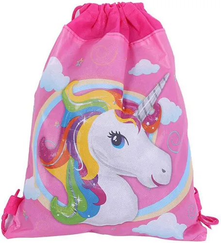 Miniatura 3 de Bolsa de recuerdo de fiesta de unicornio, paquete de 8 mochilas con cordón de unicornio como bolsas de regalo de fiesta, bolsas de dulces