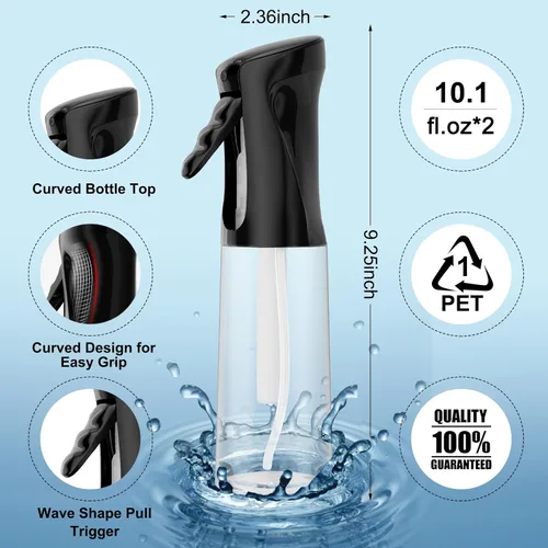 Miniatura 2 de IMPORX Botella pulverizadora continua para cabello (10.1 onzas/10.1 fl oz), paquete de 2 botellas de spray esenciales para el hogar para limpieza