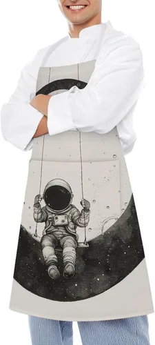 Miniatura 4 de MUSM Apron for Adults - 27.6 X 31.5 Inch, Heavy-Duty Polyester Aprons with Two Large Pockets, Waterproof On The Moon Swing Kitchen Apron for