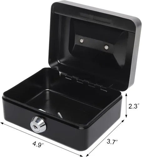 Miniatura 6 de Caja de dinero pequeña con bandeja de dinero y cerradura, caja de dinero de metal para efectivo, caja de seguridad XXS, color negro