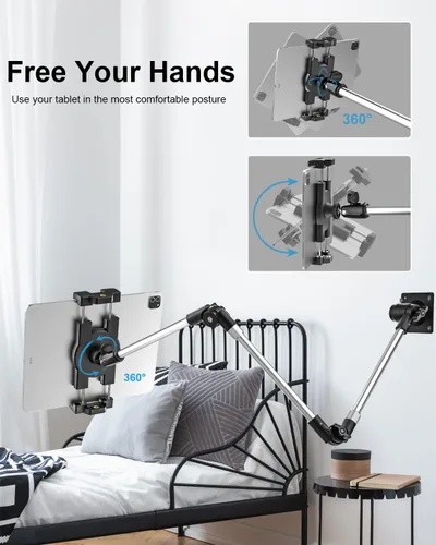 Miniatura 3 de Soporte de pared de aluminio para tableta, soporte plegable de 35 pulgadas para pared, clip de cámara web ajustable de 360°, para iPad Pro Air Mini