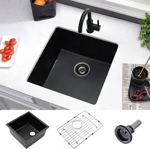 Miniatura 11 de Fregadero de barra negro Undermount-VASOYO - Fregadero de cocina pequeño de 10 x 18 pulgadas, fregaderos de cocina para exteriores, para caravana