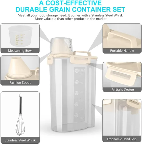 Miniatura 3 de Uppetly Contenedores herméticos de almacenamiento de alimentos secos de arroz, dispensador de plástico sin BPA con boquilla vertible, taza medidora