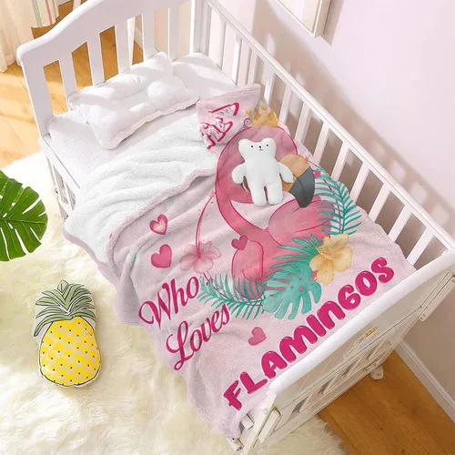 Miniatura 5 de Manta con texto en inglés «Just A Girl Who Loves Flamingos», regalo para niñas pequeñas, suave y bonita, manta de franela de felpa de flamencos