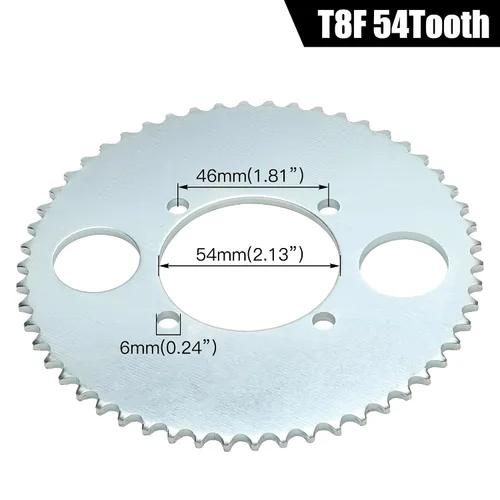 Miniatura 4 de YOXUFA Cadena T8F 116 Eslabones Piñón Trasero de 54T 54mm de Diámetro con Rompecadena para 43cc 47cc 49cc 2 Tiempos SSR SX50 Scooter Syx Mini Moto
