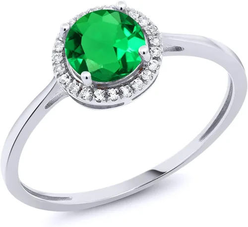 Miniatura 8 de Gem Stone King Anillo de compromiso de boda de oro blanco de 10 quilates con piedra natal y halo de diamantes Redondo de 0.236 in Anillo de oro