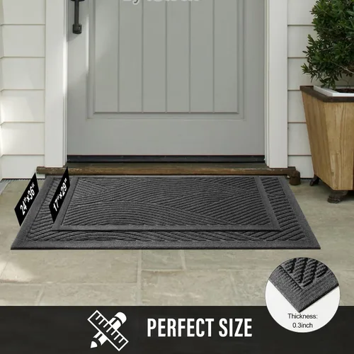 Miniatura 7 de HIYARD - Alfombrilla de puerta delantera resistente, tapete de bienvenida para interiores y exteriores, absorbente y resistente al barro, Gris