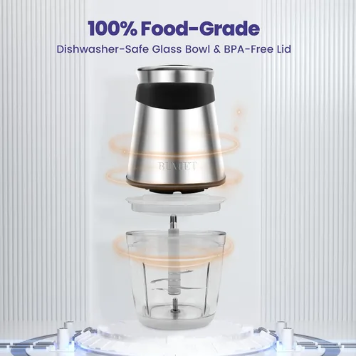 Miniatura 4 de BUMET Procesador eléctrico de alimentos, picador de verduras de 500 W con cuenco de vidrio de 2.5 tazas y cortador de acero inoxidable de 4