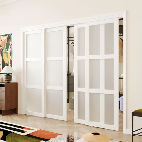 Miniatura 13 de Puerta corredera de armario, puerta corredera de diseño Doble-K, 60"×80" (doble 30"), herrajes incluidos, panel preperforado necesita ensamblar