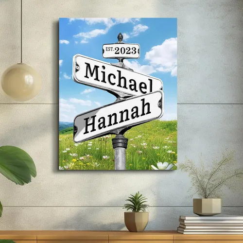 Miniatura 7 de WNNNS Póster de letrero de calle vintage con nombre personalizado para parejas, novia, novio, impresiones en lienzo personalizadas para enamorados