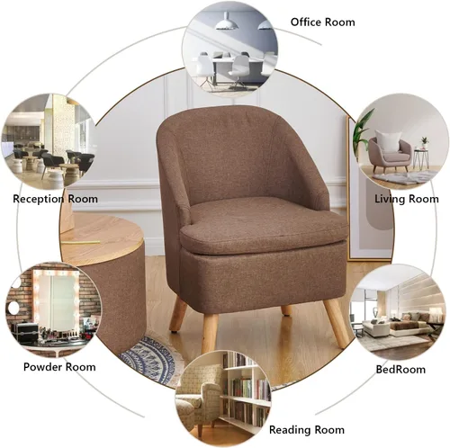 Miniatura 4 de SIMPLEOPULENCE - Silla de barril decorativa para sala de estar, silla de club tapizada de tela moderna con respaldo curvado y patas de madera Marrón