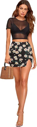 Miniatura 5 de SheIn Camisetas de manga corta para mujer, sexy, de malla transparente