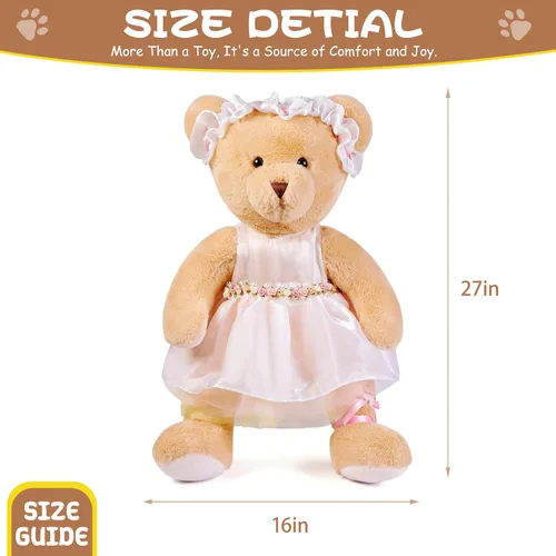 Miniatura 7 de Oso de peluche grande con ropa, juguete de peluche grande de 27 pulgadas con vestido, regalo gigante suave para bebés, niños, niñas, novia
