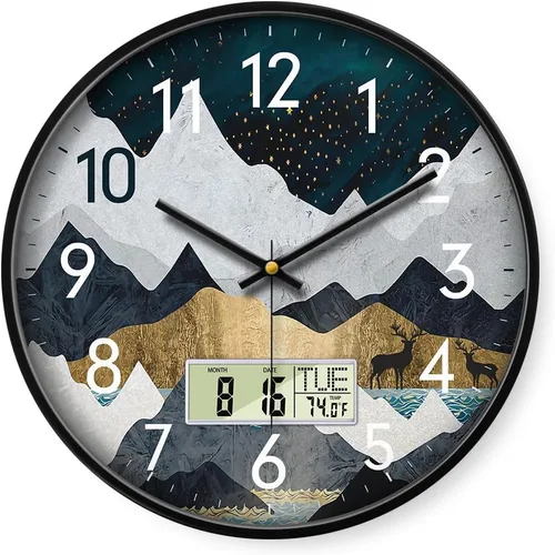Miniatura 10 de Reloj de pared analógico silencioso con fecha y temperatura, reloj de pared digital de 12 pulgadas sin tictac, funciona con pilas, reloj de pared