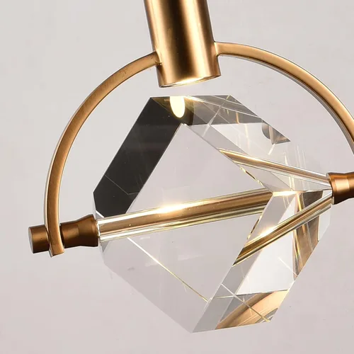 Miniatura 8 de Lámpara colgante de latón, lámpara colgante de cristal en forma de cubo para isla de cocina, moderna pequeña lámpara colgante de techo regulable