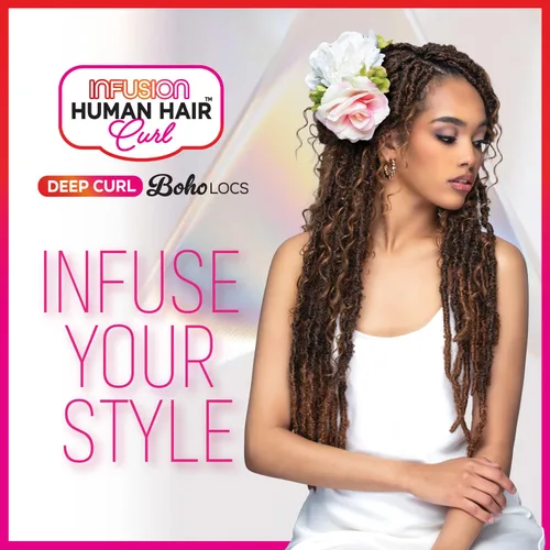 Miniatura 3 de Bobbi Boss Trenzas de ganchillo de mezcla de cabello humano HBF001 HF rizado profundo Boho Locs 26" (4)