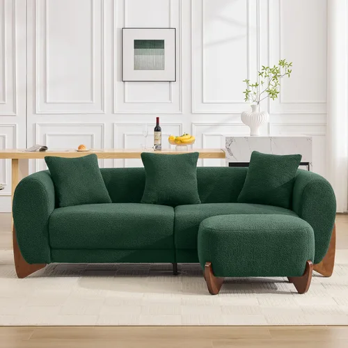 Miniatura 10 de Sofá Sherpa Boucle Moderno Tipo Nube de 3 Plazas de 87", Sofá con Patas de Madera Maciza, Asiento Extra Profundo de 25", Cómodo Sofá Tapizado