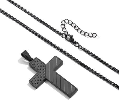 Miniatura 3 de DuoDiner Collar de cruz de 18+2 pulgadas, versículo de la Biblia, cadena colgante de bandera estadounidense de acero inoxidable para hombre, regalo