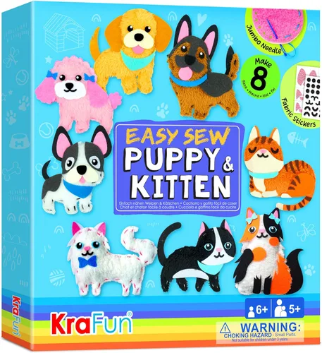 KRAFUN Kit de costura fácil para principiantes, niños, artes y manualidades, 8 proyectos fáciles de bricolaje de muñecas de animales de peluche de