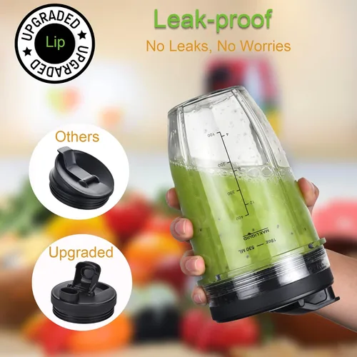 Miniatura 3 de Juego de 2 vasos de repuesto de 18oz para licuadoras Nutri Ninja, piezas de repuesto para licuadoras con tapa mejorada para licuadoras Auto-IQ Tazas