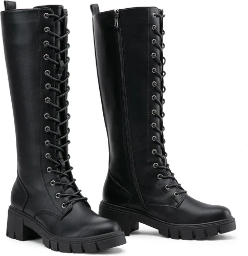 Miniatura 6 de Vepose Botas altas de combate con plataforma de encaje 953 para mujer con tacón grueso y cómodo