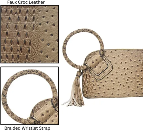 Miniatura 6 de NGIL Mini bolso de pulsera de piel sintética para mujer con borla de flecos, cartera de pulsera para mujer