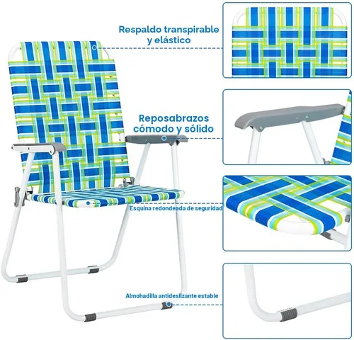 Miniatura 4 de VINGLI Juego de 2 sillas plegables de malla para patio, silla de playa portátil para exteriores, silla de camping, silla de playa para patio, Azul