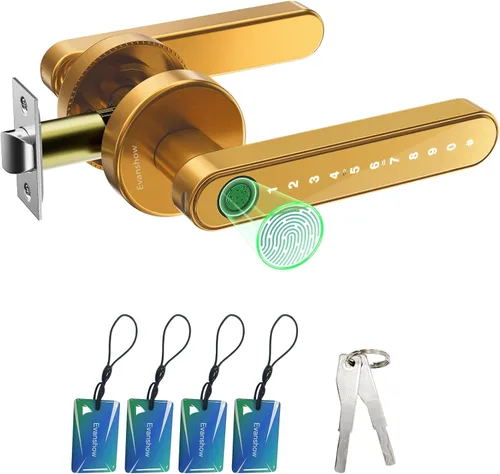 Miniatura 13 de Cerradura de puerta por huella dactilar, perilla biométrica con teclado, entrada sin llave, cerradura de puerta 5 en 1 para dormitorios