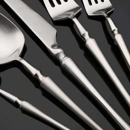 Miniatura 5 de JASHII Silverware - Juego de utensilios de cocina de acero inoxidable 304 de 20 piezas para 4, incluye cucharas, tenedores, cuchillos, acabado mate
