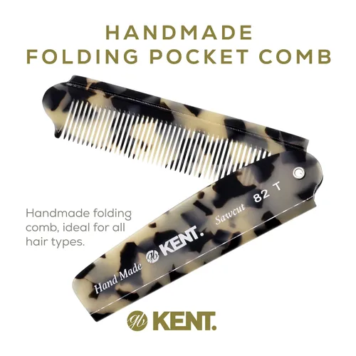 Miniatura 3 de Kent 82T TW - Peine de bolsillo plegable hecho a mano para hombres, peine alisador de cabello de dientes finos para arreglo y peinado diario