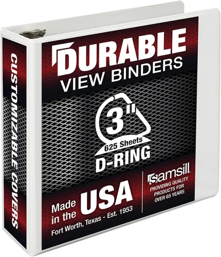 Miniatura 451 de Samsill - Carpeta duradera de 5 pulgadas, fabricada en los Estados Unidos, con anillos en D, transparente y personalizable, color blanco