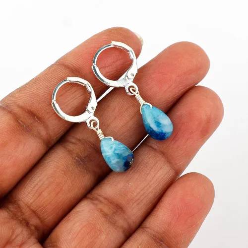 Miniatura 5 de Aretes de aro de cristal afganita natural Piedras afganas de alto grado Aretes chapados en plata Gota lisa Joyas de piedras preciosas hechas