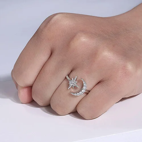 Miniatura 2 de Anillos de luna cúbica para mujer anillo abierto AAAA circonita cúbica luna y estrella abierta ajustable para EE UU 5-9 Metal Metal Cristal Zirconia