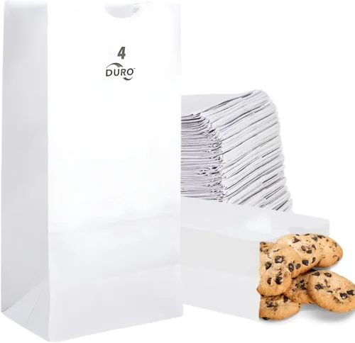 Duro 4# Bolsas de almuerzo de papel blanco de 100 unidades, bolsas de papel desechables a granel, pequeñas SOS para palomitas de maíz, dulces,