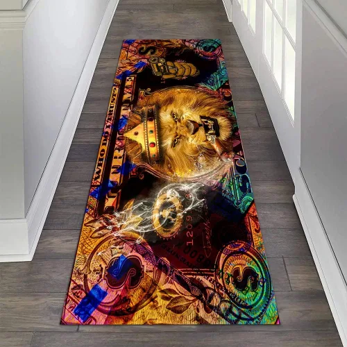 Miniatura 7 de JUST BREATHE Divertida alfombra con dinero de pato rojo de dibujos animados, billete de un dólar, alfombra de corredor negra dorada para hombres