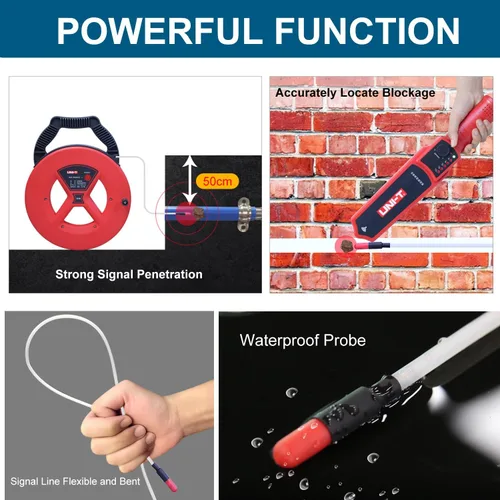 Miniatura 6 de UNI-T Detector de bloqueo de tuberías de pared 114.8 ft Escáner de obstrucción de tuberías Plomeros Herramienta de diagnóstico de instrumentos
