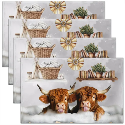 Miniatura 39 de jejeloiu Juego de 4 manteles individuales decorativos de hongos de 18 x 12 pulgadas, manteles individuales de mesa con diseño de hongos de dibujos